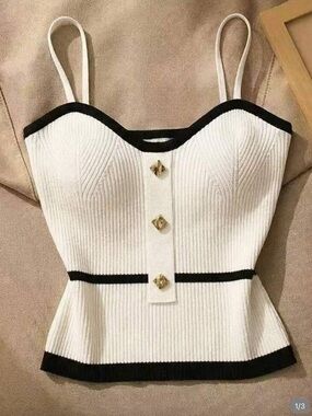 White Ribbed Bustier Tank with Black Trim
